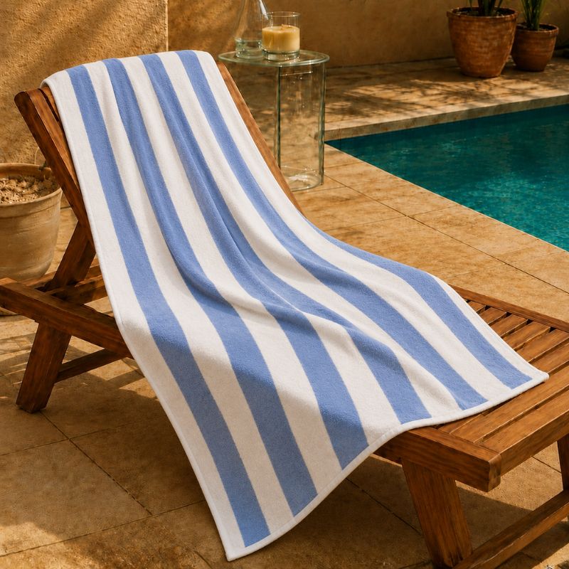 Telo Bianco A Righe Blu Santorini 400 Gr - immagine 5
