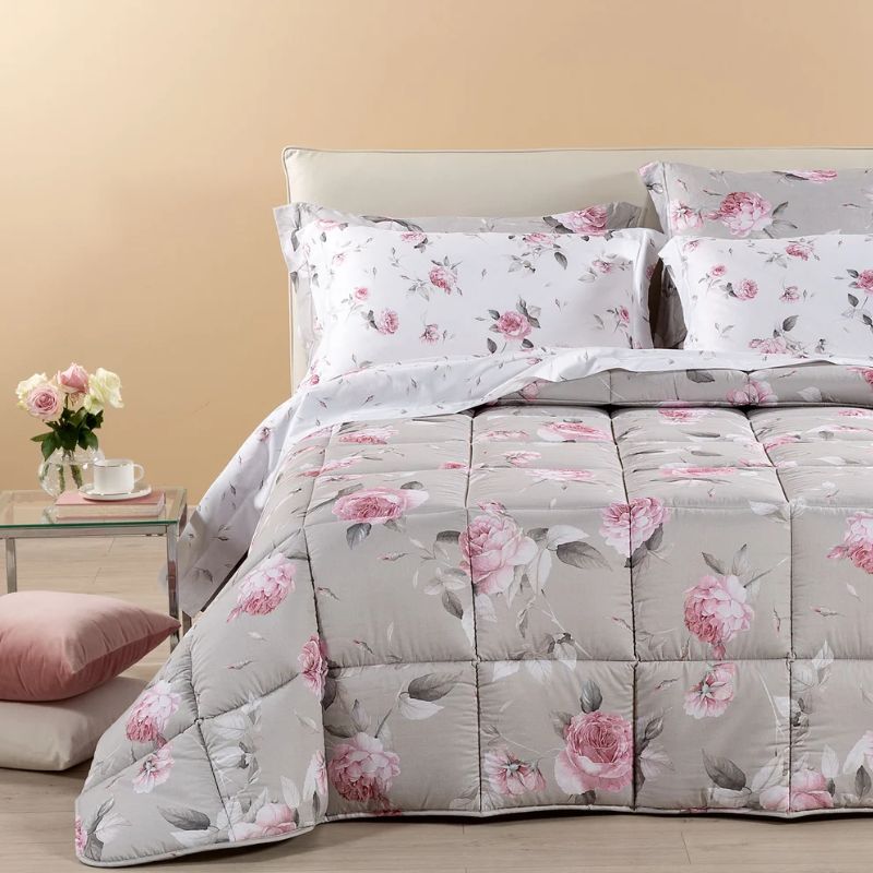 Trapunta Matrimoniale In Raso Di Cotone Caleffi Bella Rosa