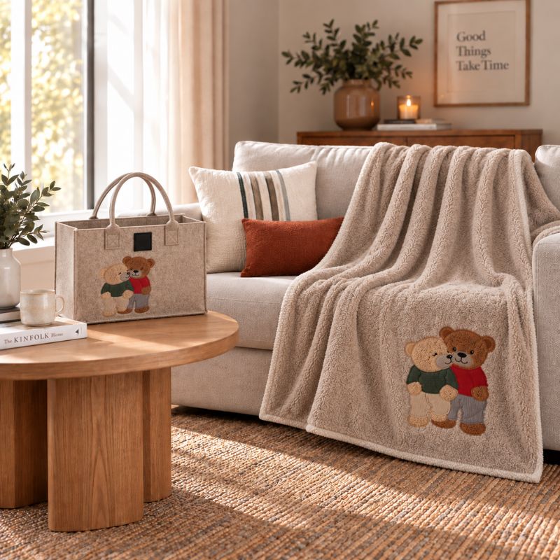 Plaid Con Borsa In Feltro Orsetti Felici
