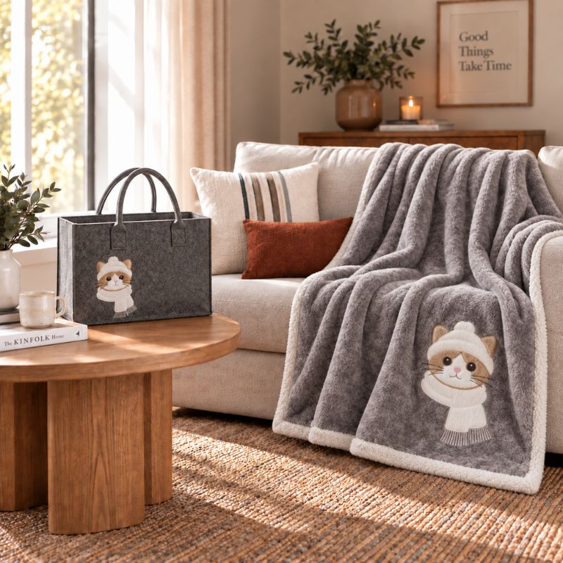Plaid Con Borsa In Feltro Micio Coccoloso